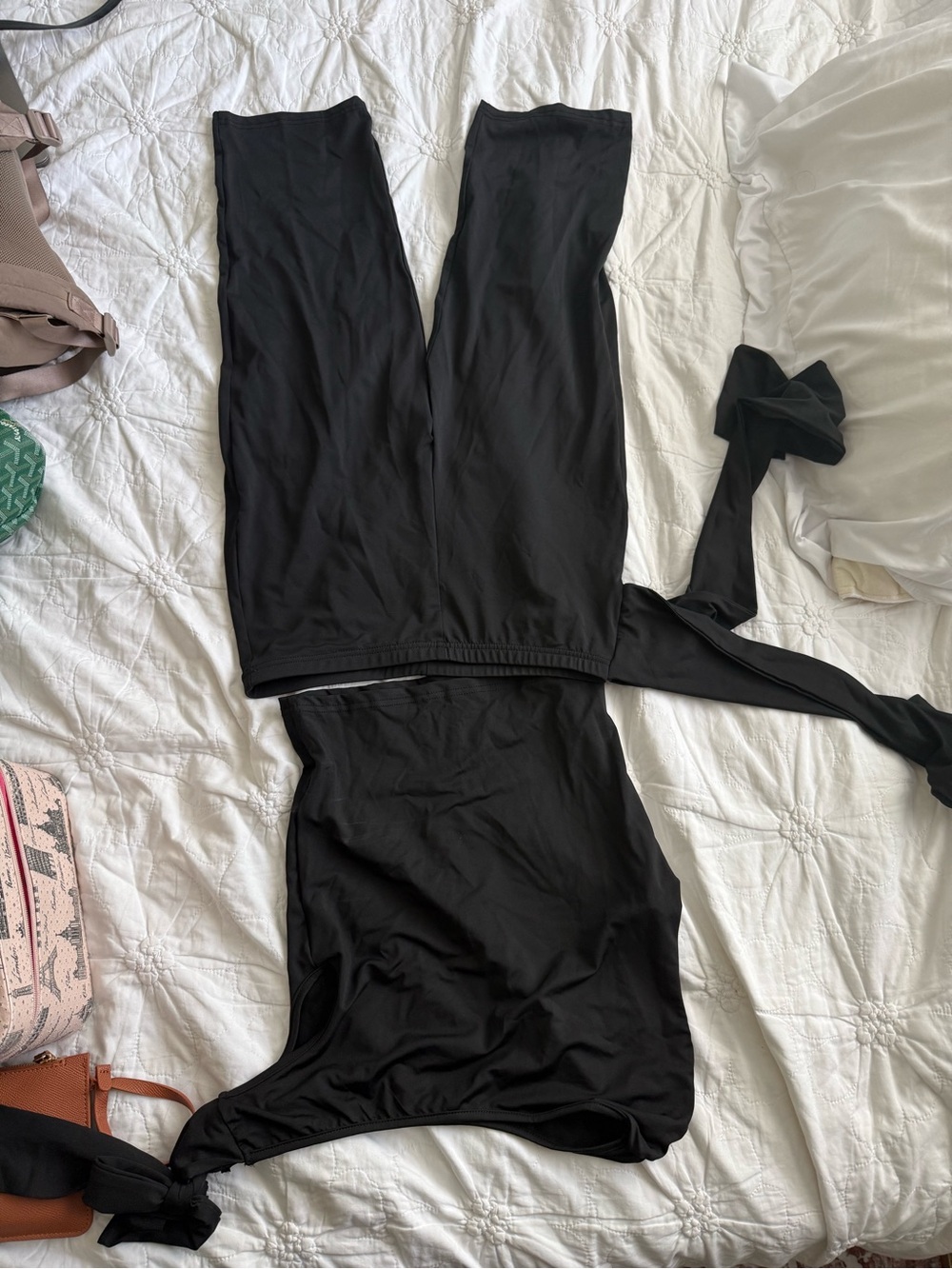 Black Stretch two piece set capri pants one shoulder top